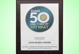 Gỗ Đức Thành vinh dự đạt Top 50 Công ty niêm yết tốt nhất Việt Nam 2016